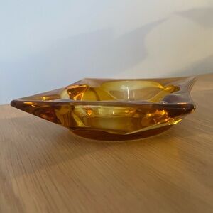 Vintage MCM Amber Glass Ashtray Trinket Dish Retro Barware